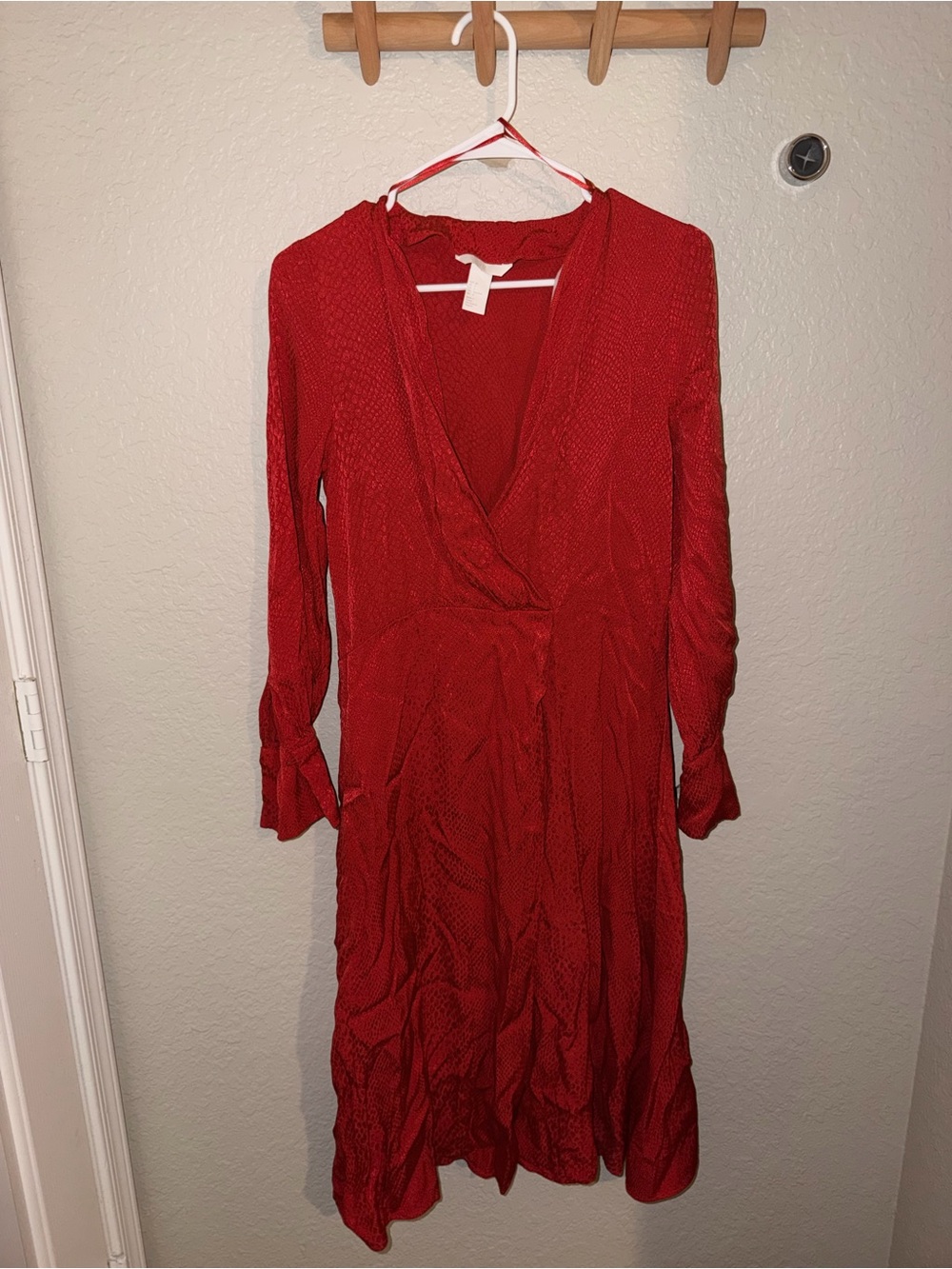 H&M Red Long-Sleeve Wrap Dress